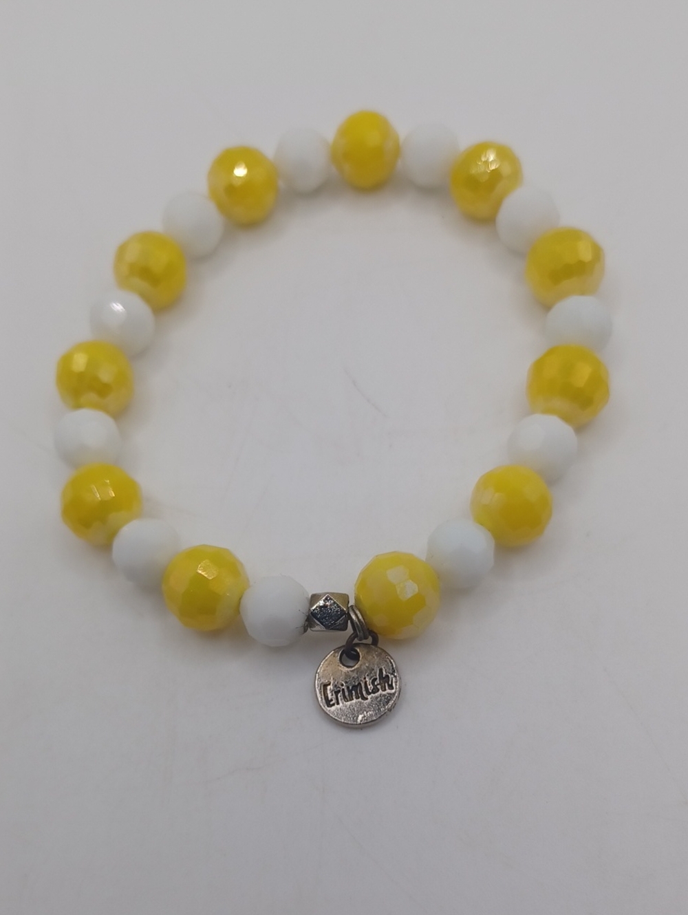 Erimish Yellow & White Glass Beaded Stretch Bracelet Sz 7